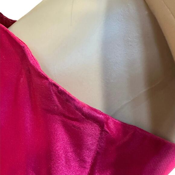 VTG 80s Strapless Ribbed Taffeta Silk Magenta Pink Barbie Fit Flare Dress SZ 12 - Picture 8 of 16